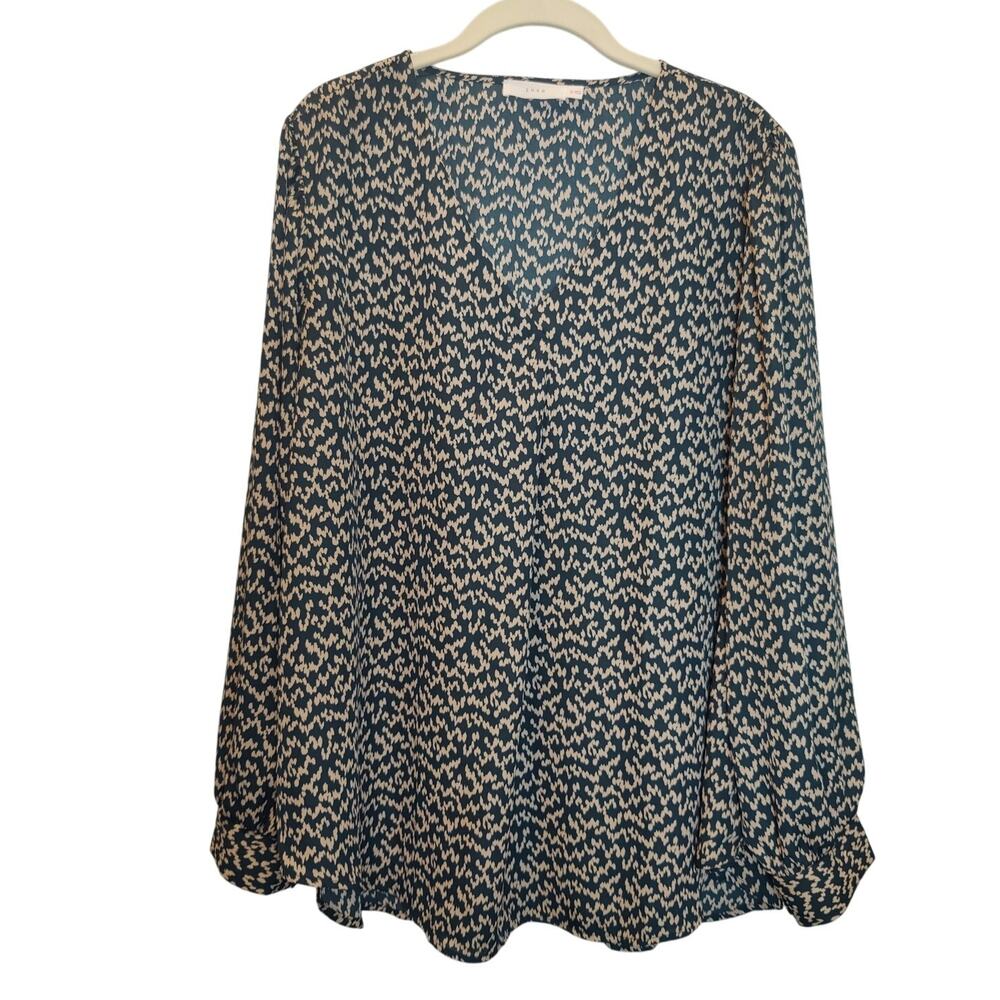 Lush Women's Sz 2X Green Taupe Long Sleeve Blouse V Neckline Flowy Career Office